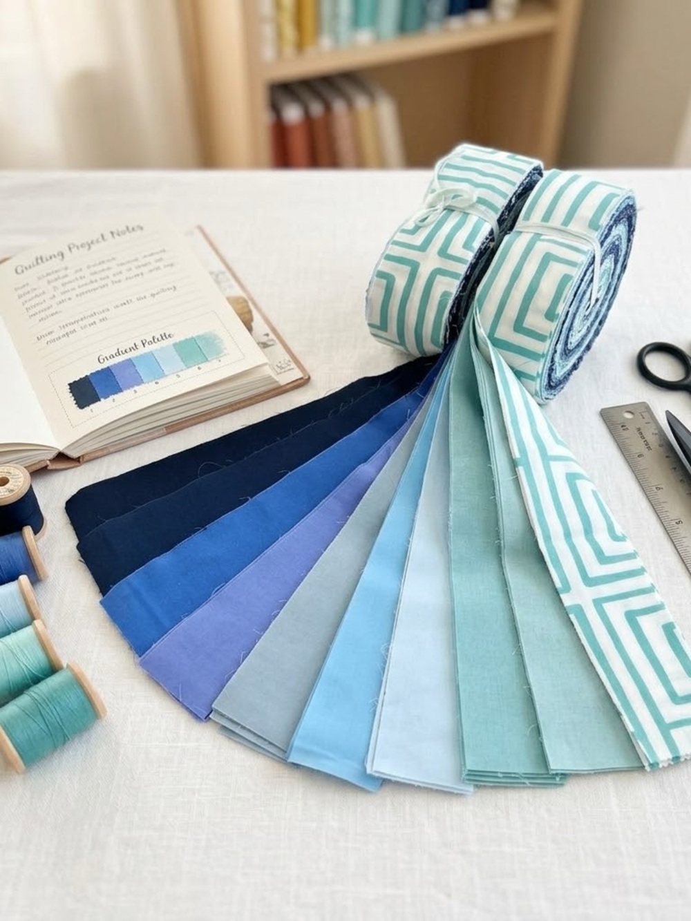 2.5x44โ Greek Key Tide Jelly Roll cotton fabric quilt binding strips 42 pcs